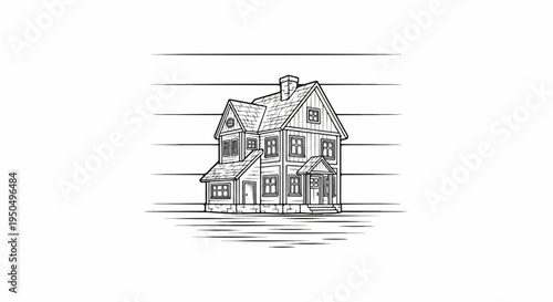 Stylized drawing of a multi-story house with a steep roof and chimney