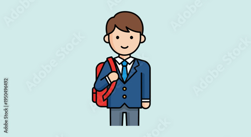 Young Boy in School Uniform with Backpack, Ready for Education