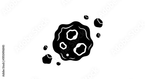 Black and white illustration of an asteroid isolated on white background