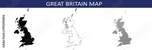 Great britain map in black, outline and halftone dots style vector illustration.