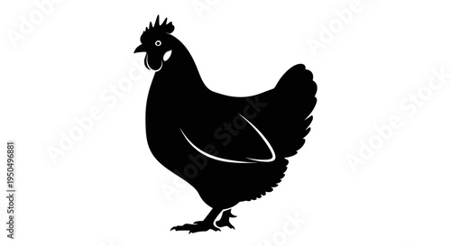 Black silhouette of a hen against a white background for design projects