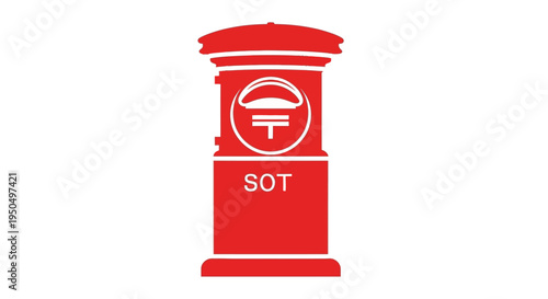 Red Japanese Post Box with 'T' Symbol and 'SOT' Text