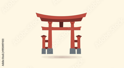 Red Torii Gate Icon, Traditional Japanese Shrine Entrance, Minimalist Vector Art