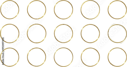 Collection of fifteen shimmering golden circular frames with a textured effect