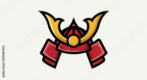 Samurai Helmet Icon, Traditional Japanese Warrior Armor, Vector Illustration