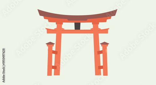 Traditional Japanese Torii Gate Icon, Minimalist Design, Orange and Red Colors