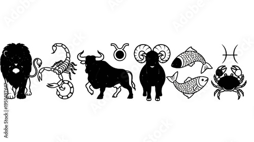 A collection of zodiac animal symbols and their astronomical signs