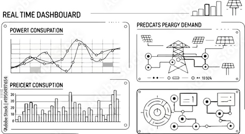 Real-time energy consumption and demand prediction dashboard with charts and diagrams