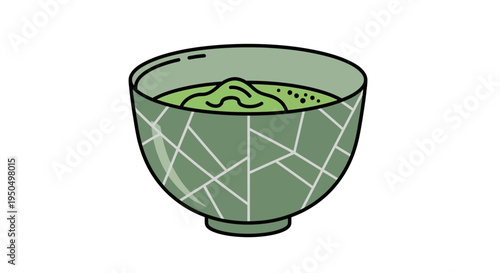 Green Matcha Tea Bowl with Frothy Whisked Drink