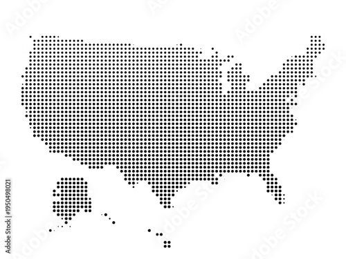 Halftone dot Map of the United states composed of small dots and halftone style vector illustration.