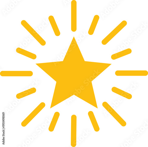 A radiant golden five-pointed star vector illustration with dynamic radiating lines, embodying concepts of outstanding quality, top-tier rating, success, and significant achievement, making it an exce