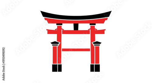 Japanese Torii Gate Icon, Red and Black Traditional Shinto Shrine Entrance Symbol
