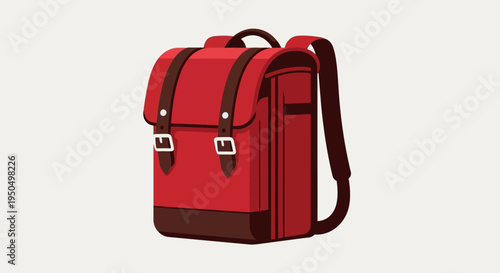 Retro Red Leather Backpack, Vintage School Bag, Classic Satchel Style