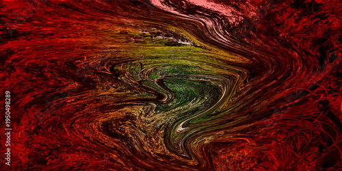 Abstract Multi Color Liquid Marble Texture Background with Dark Red Green and Gold Swirls