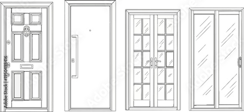 Four different styles of doors, from traditional to modern