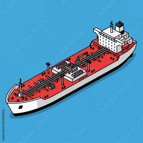 Illustration of a large oil tanker ship sailing on the sea.