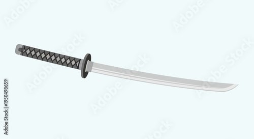 Japanese Katana Sword - Samurai Weapon Illustration on Light Blue Background