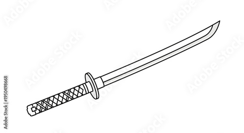 Japanese Katana Sword Outline, Samurai Weapon Illustration