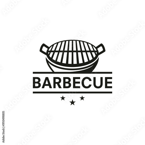 Barbeque logo design. grill food, fire, and spatula concept template Vector flat illustration
