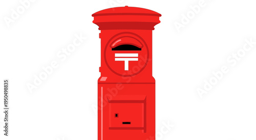 Red Japanese Mailbox Post Box with White Symbol on White Background