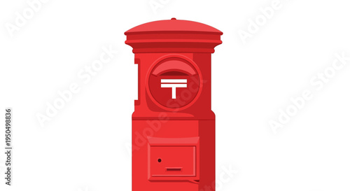Red Japanese Mailbox Post Box with 'T' Symbol Isolated on White Background