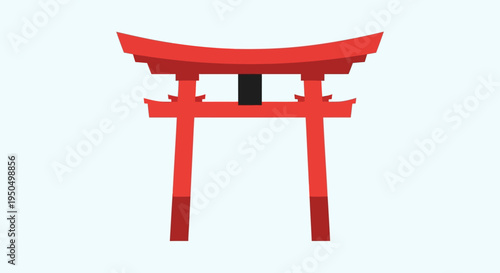 Red Torii Gate Icon, Traditional Japanese Shrine Entrance, Minimalist Vector Art