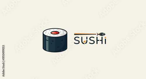 Sushi Logo Design with Chopstick and Fish Icon