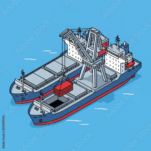 Illustration of Cargo Ships Loading and Unloading Containers.