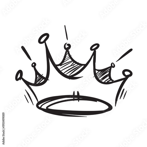 Hand-drawn sketchy black and white crown illustration with radiating lines.