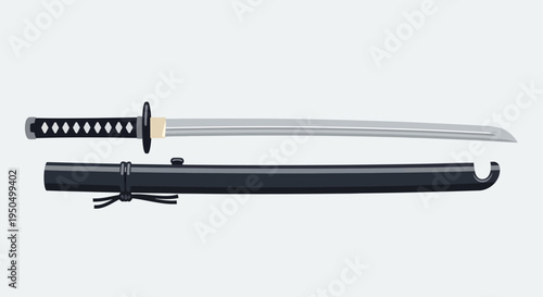 Japanese Katana Sword and Scabbard Isolated on White Background - Vector Illustration