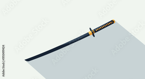 Japanese Katana Sword Illustration with Long Shadow, Minimalist Design