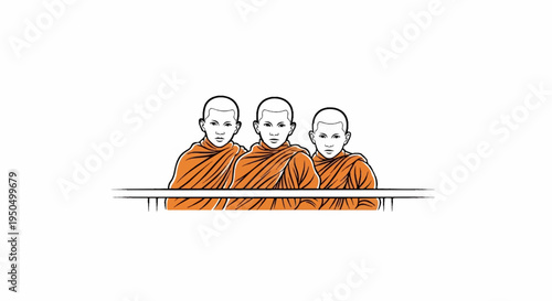 Three young monks in orange robes
