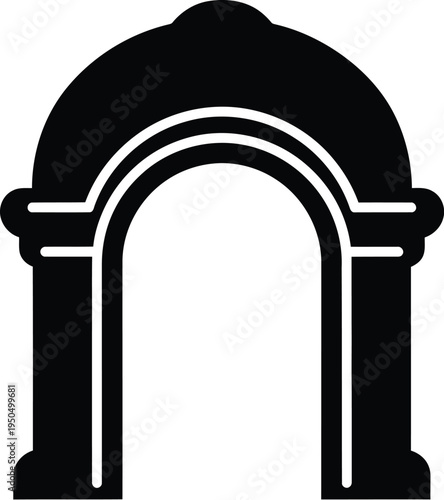 Classical arch silhouette vector icon representing architectural entrance for historical building and portal design