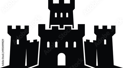 Black silhouette of a medieval castle with towers and battlements