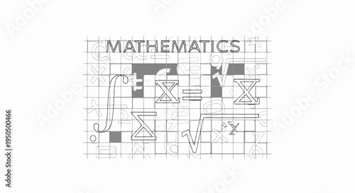 Abstract composition with mathematical symbols and the word MATHEMATICS