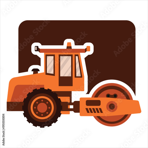 Orange road roller construction machine vector graphic design Vector