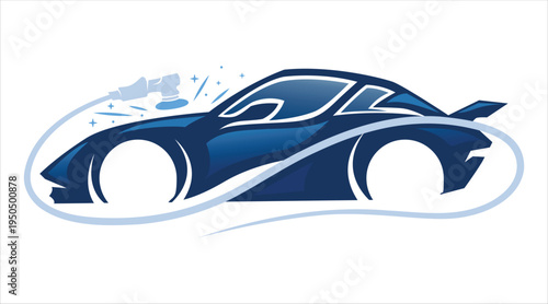 Professional car detailing service logo with polishing machine Vector