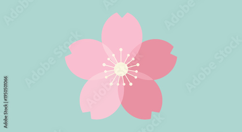 Minimalist Pink Cherry Blossom Flower Icon on Light Blue Background