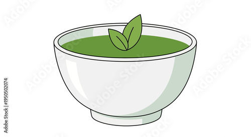 Healthy Green Soup in White Bowl with Fresh Mint Leaves