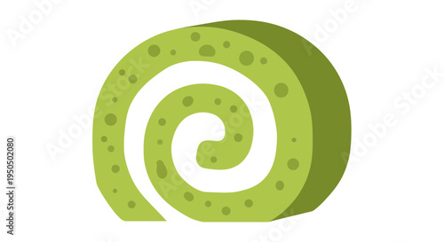 Green Swiss Roll Cake Slice with Creamy Swirl, Matcha Dessert