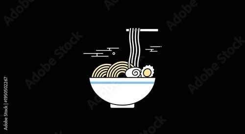 Minimalist Ramen Bowl Illustration with Chopsticks and Noodles