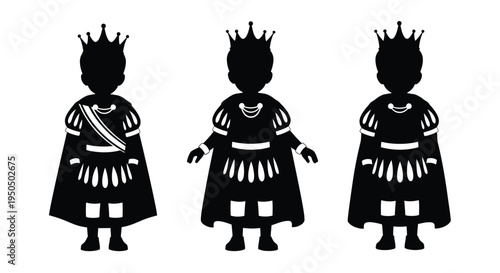 Three kings silhouette illustration with crowns and regal attire depicted
