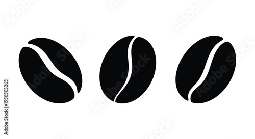 Three black coffee beans arranged in a simple minimalist illustration
