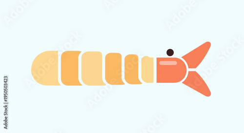 Stylized Shrimp Illustration, Flat Design, Seafood Icon, Marine Life, Vector Graphic