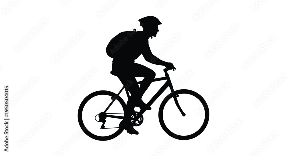 Obraz premium Silhouette of a cyclist riding a mountain bike against a white background