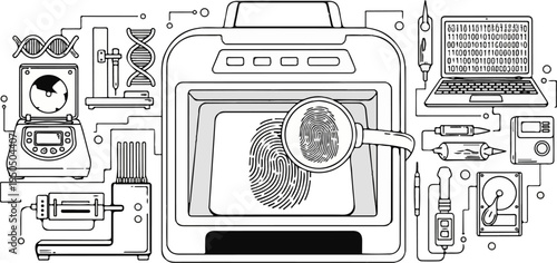 Scientific equipment and fingerprint analysis, digital data streams