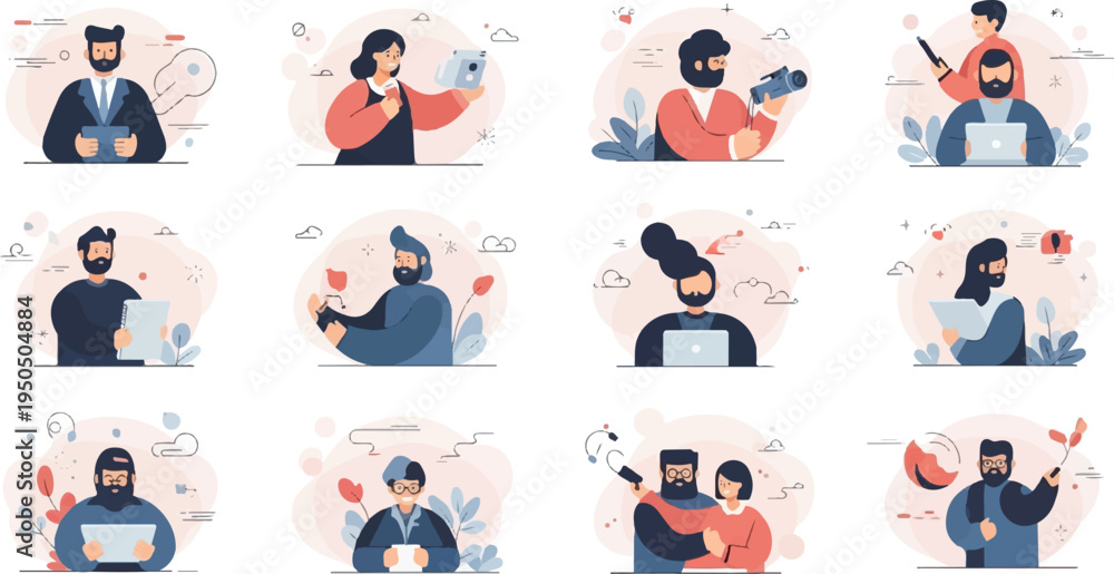 Fototapeta premium Diverse individuals engaged in various modern activities and professions (1)