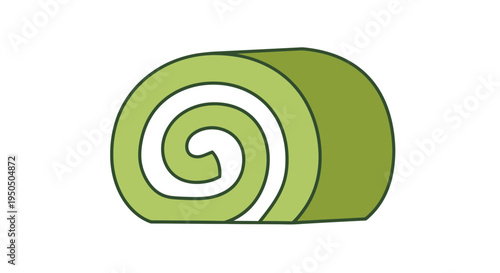 Green Matcha Swiss Roll Cake Slice, Rolled Dessert, Sweet Pastry