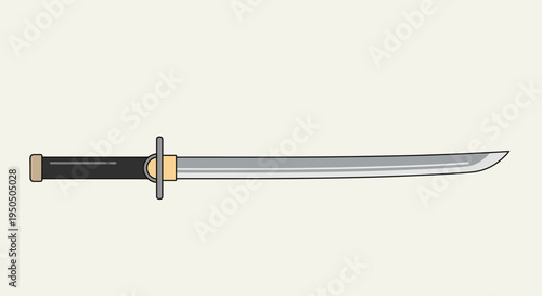 Japanese Katana Sword Isolated on White Background, Samurai Weapon Illustration