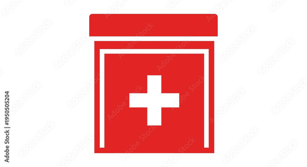 Fototapeta premium Red Pill Bottle Icon with White Cross - Healthcare and Medicine Symbol